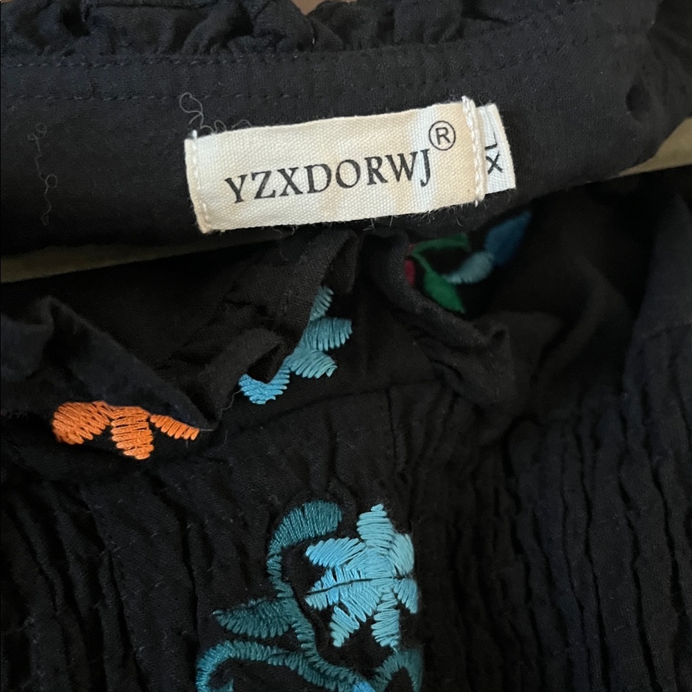 Black Midi Dress with Multicolor Floral Embroidery - Picture 2 of 5